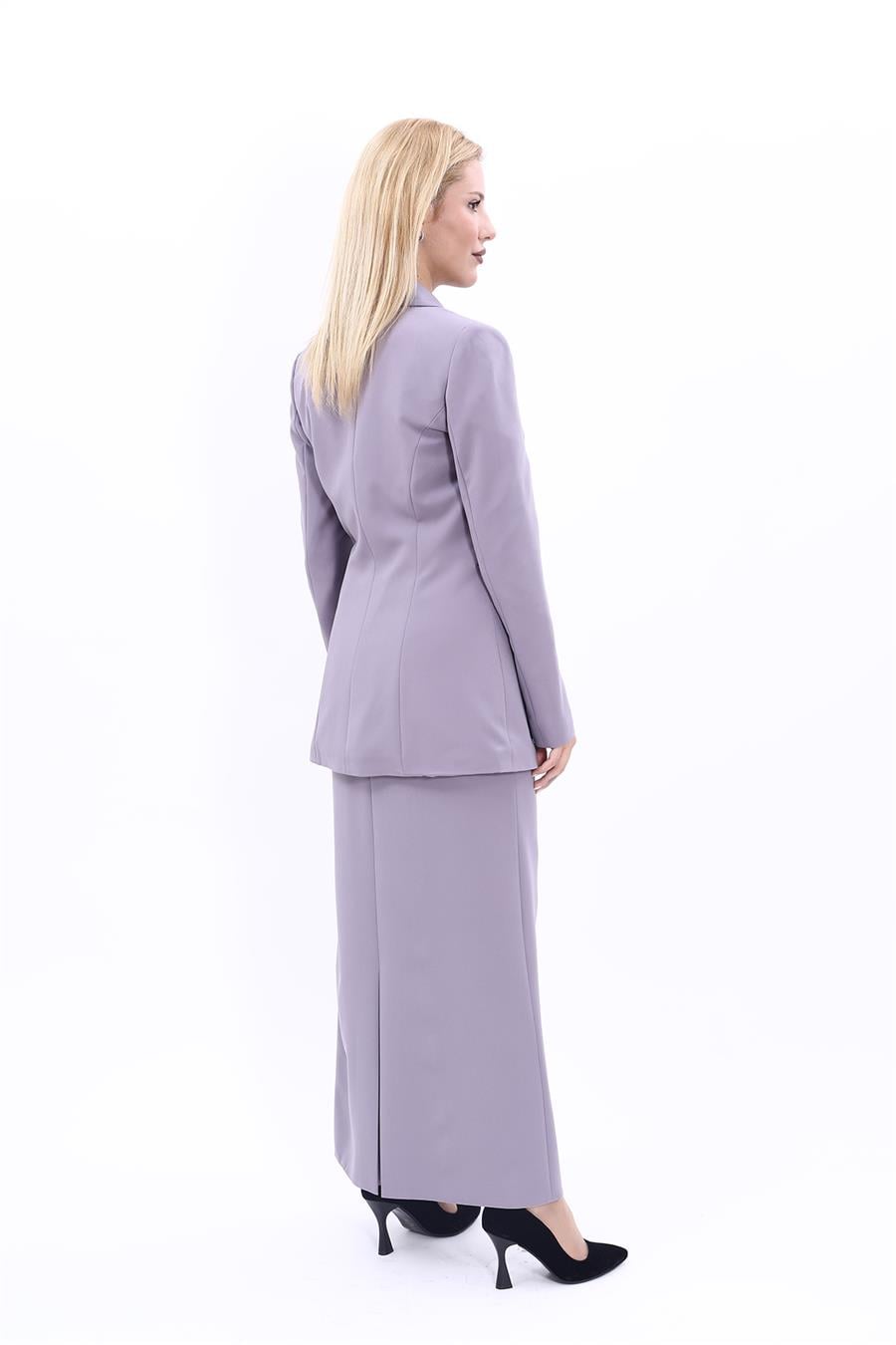Erkek Yaka Kuruvaze Blazer Ceket & Uzun Düz Dar Etek-Antrasit