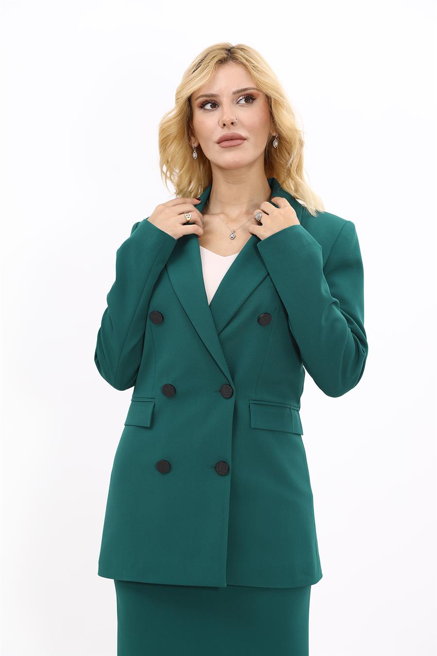 Erkek Yaka Kuruvaze Blazer Ceket-Zümrüt - 1034100