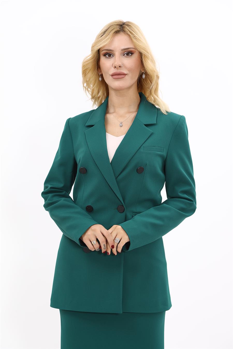 Erkek Yaka Kuruvaze Blazer Ceket-Zümrüt - 1034100