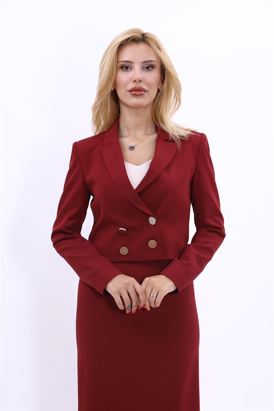 Erkek Yaka Kuruvaze Kısa Ceket-Bordo