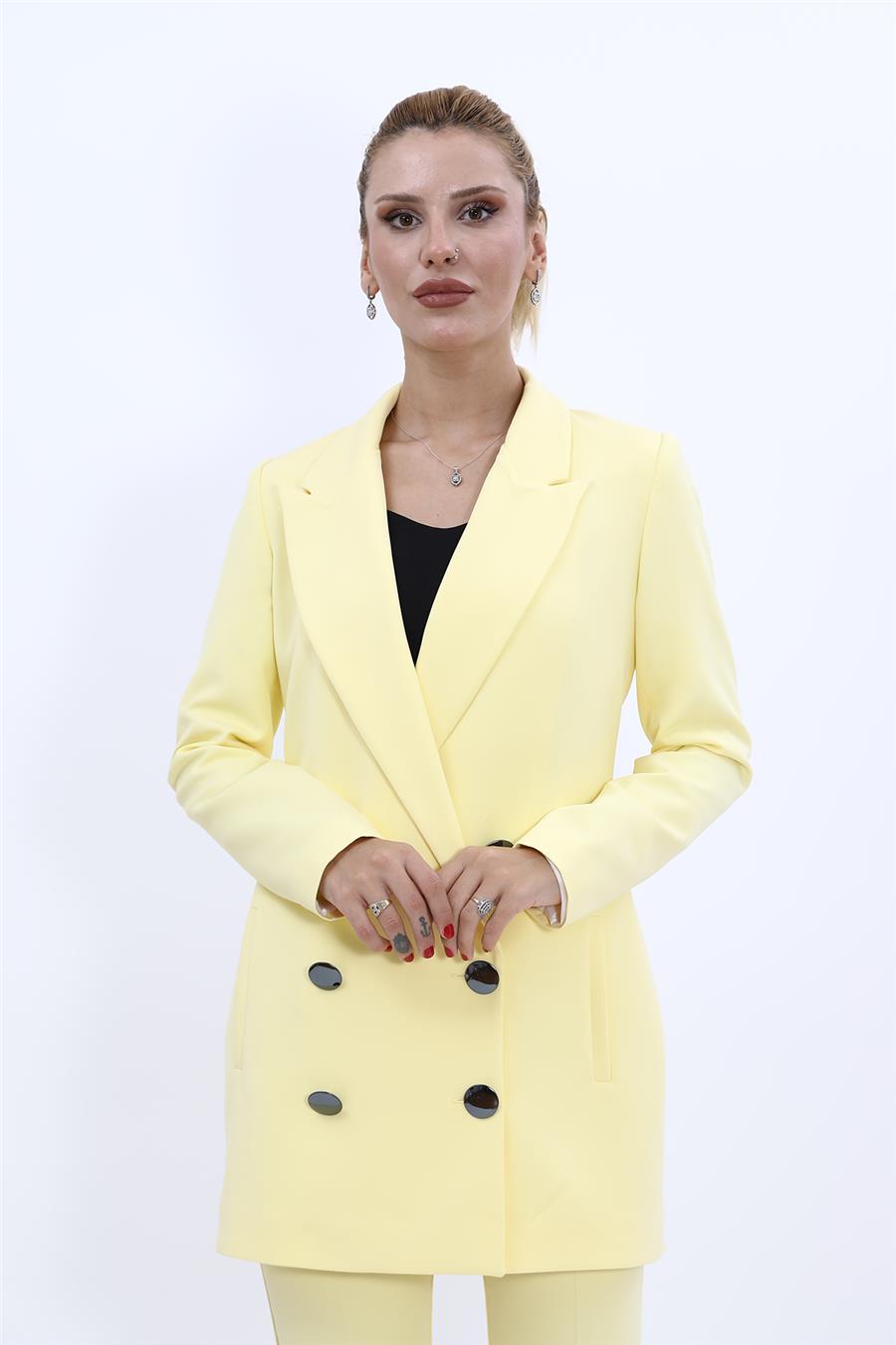 Erkek Yaka Kuruvaze Uzun Ceket-Sarı