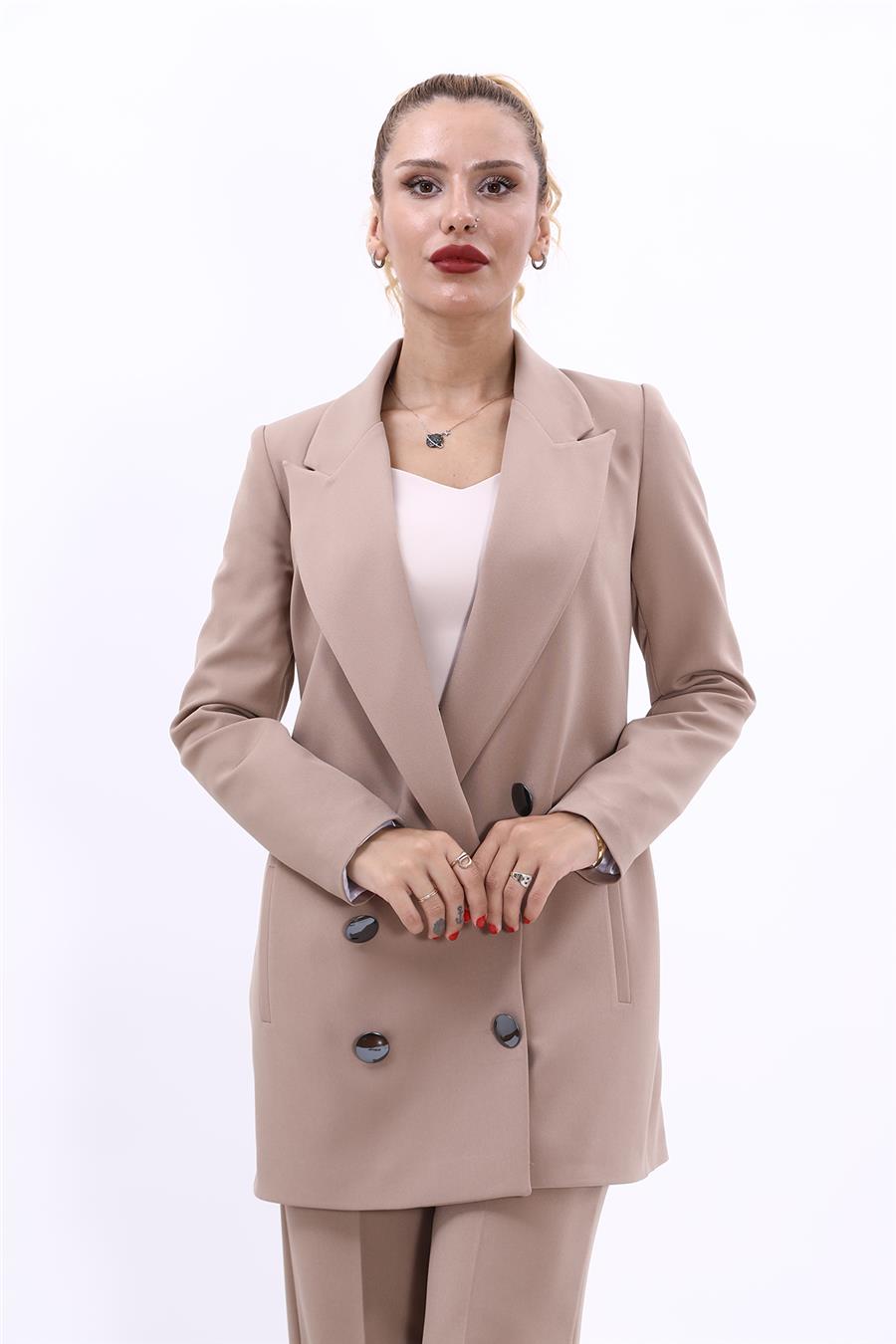 Erkek Yaka Kuruvaze Uzun Ceket-Taş