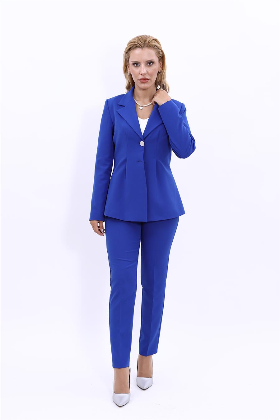 Erkek Yaka Önleri Pileli Ceket & Dar Paça Pantolon Takım-Saks - 1027510