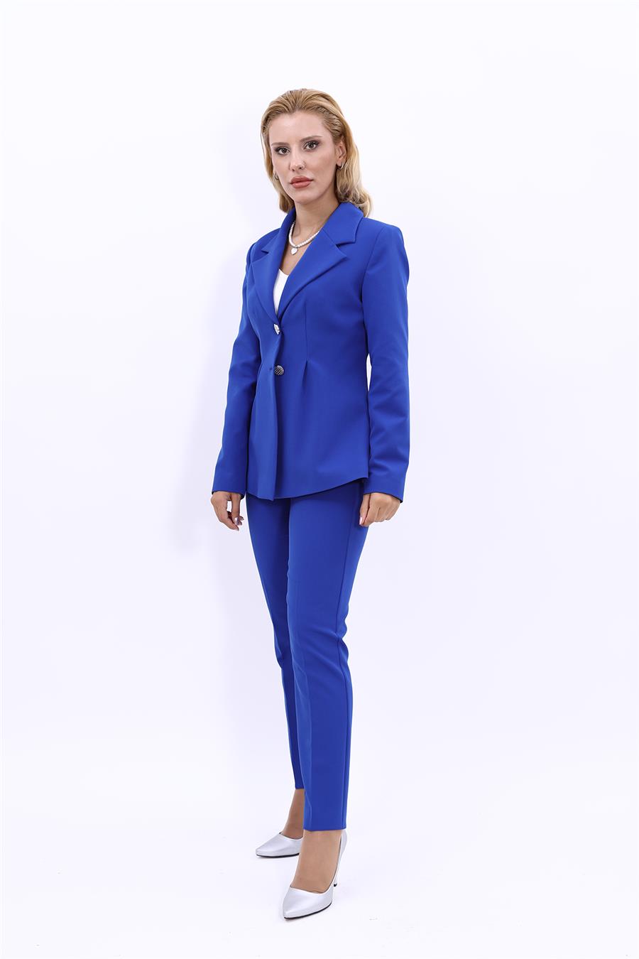 Erkek Yaka Önleri Pileli Ceket & Dar Paça Pantolon Takım-Saks - 1027510