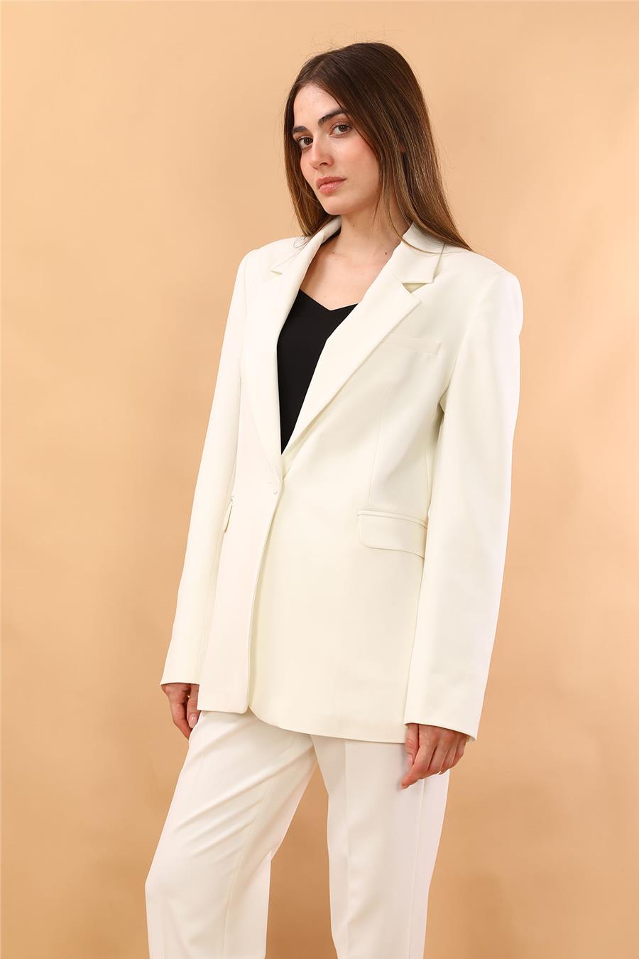 Erkek Yaka Oversize Ceket-Beyaz