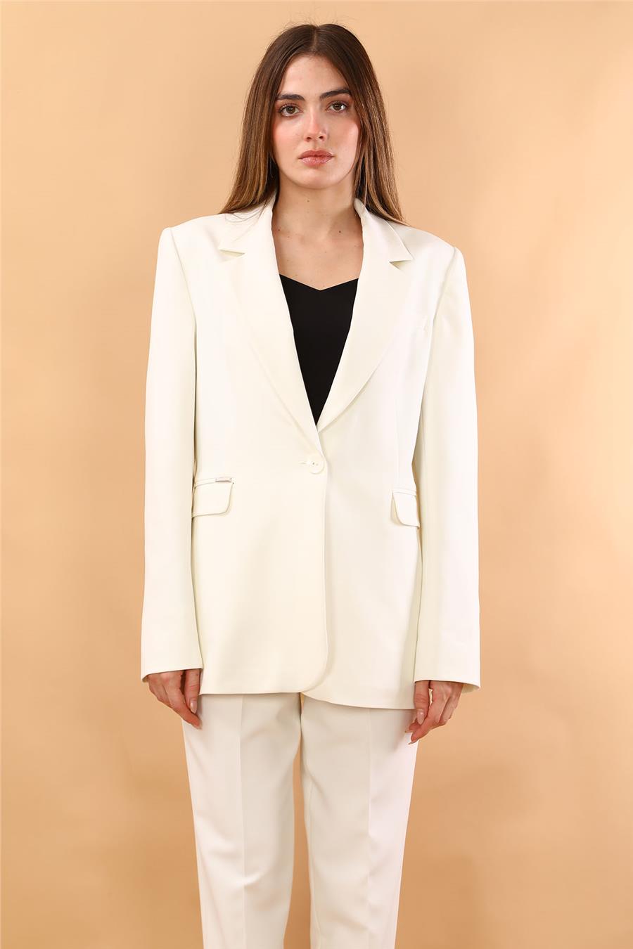 Erkek Yaka Oversize Ceket-Beyaz