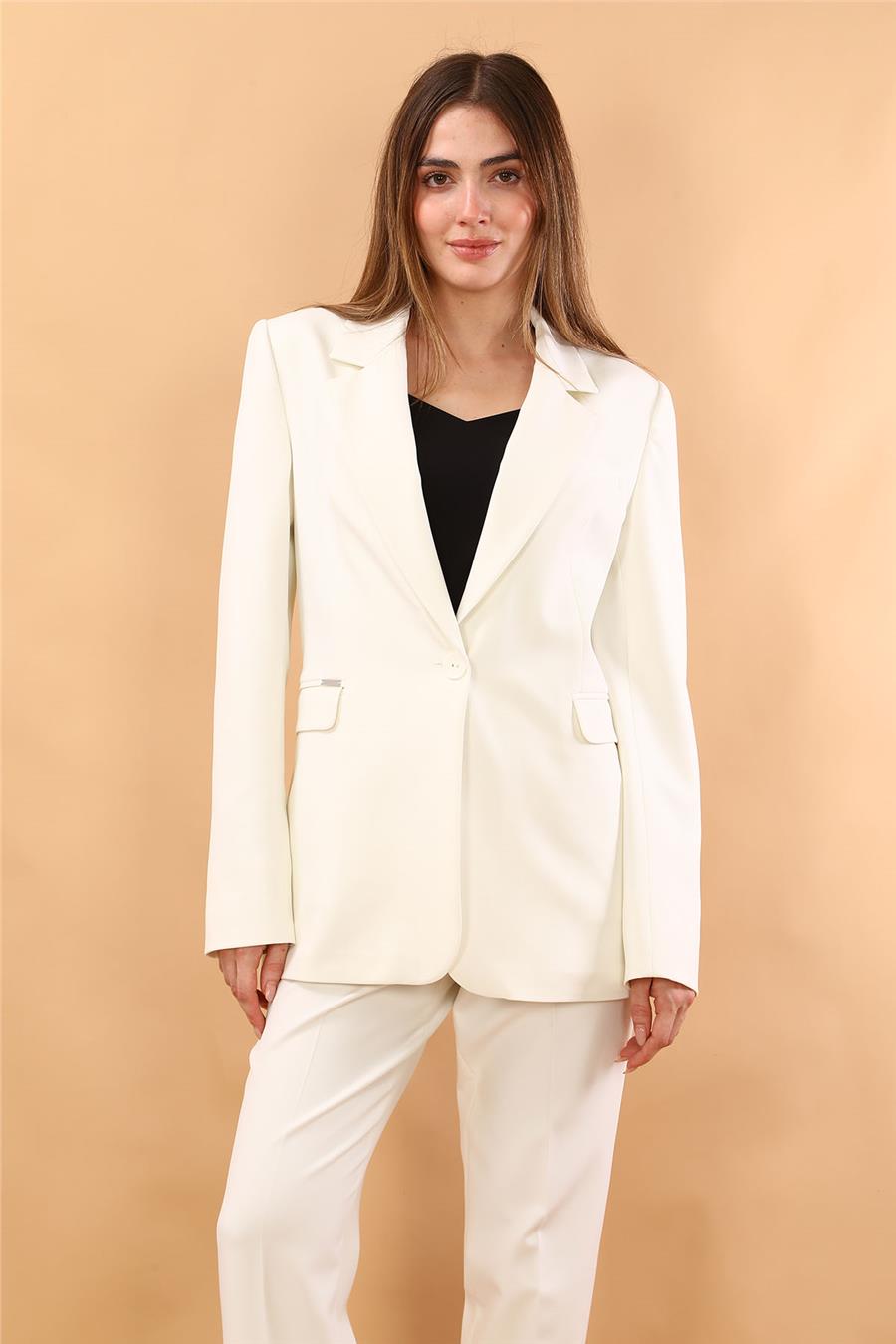 Erkek Yaka Oversize Ceket-Beyaz