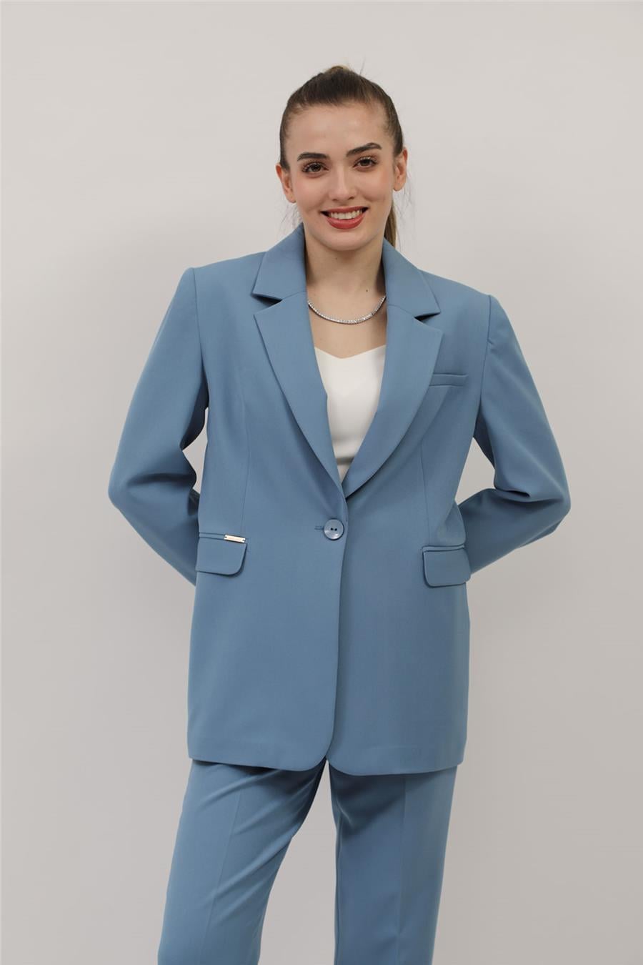 Erkek Yaka Oversize Ceket-Deniz