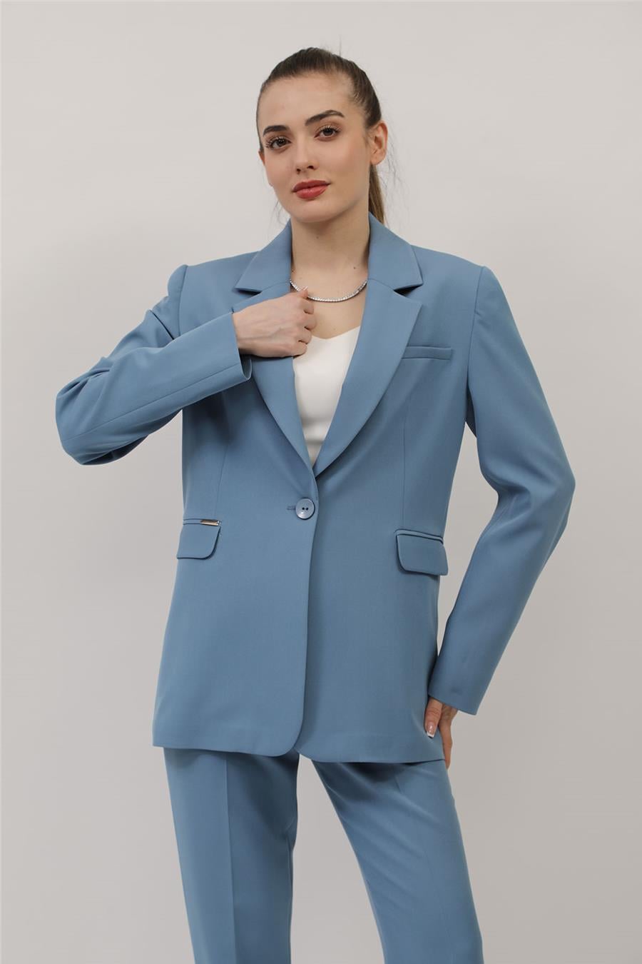 Erkek Yaka Oversize Ceket-Deniz