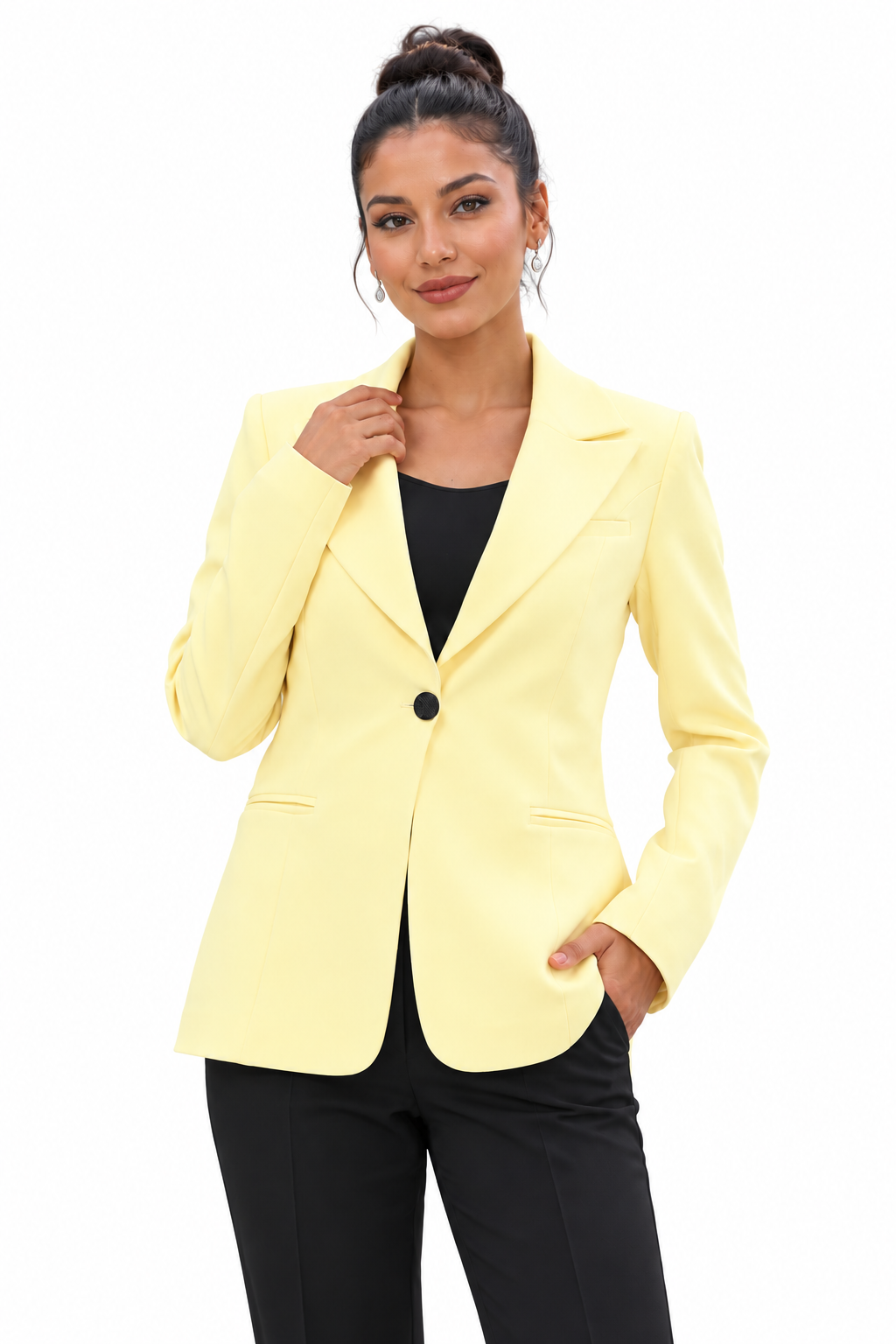Erkek Yaka Tek Düğmeli Klasik Ceket - 1025100-Sarı