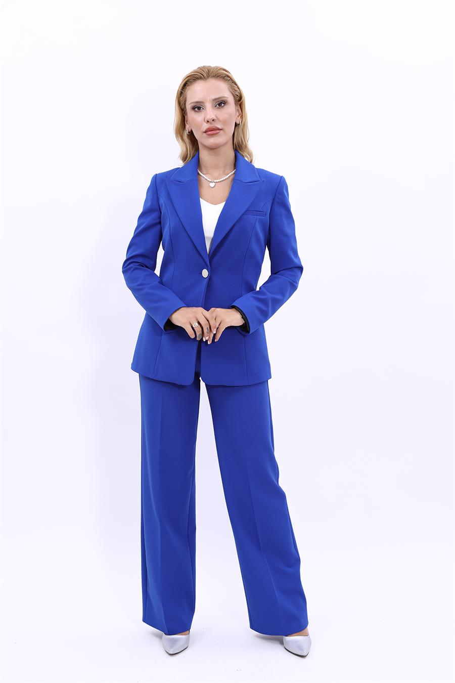 Erkek Yaka Tek Düğmeli Klasik Ceket & Bol Paça Pantolon Takım-Saks - 1025520
