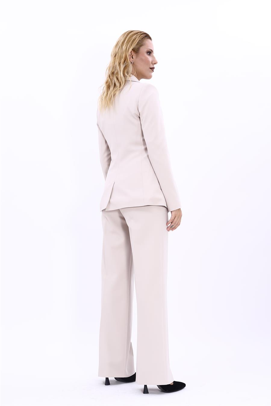 Erkek Yaka Torba Cepli Klasik Ceket & Bol Paça Pantolon-Bej - 1062520