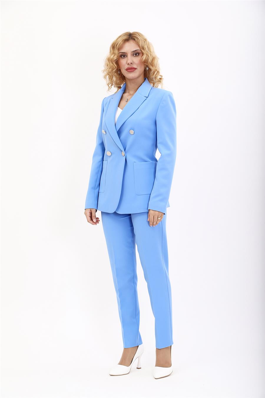 Erkek Yaka Torba Cepli Klasik Ceket & Dar Paça Pantolon-Gökyüzü - 1062510