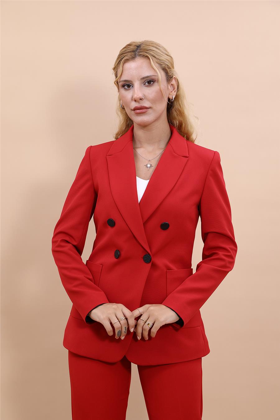 Erkek Yaka Torba Cepli Klasik Ceket-Kırmızı - 1062100