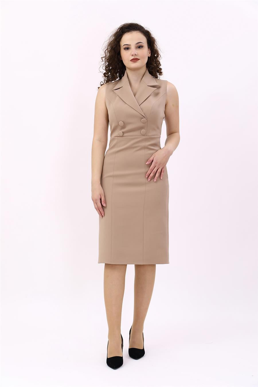 Erkek Yaka Yandan Fermuarlı Elbise-Taş - 9040100