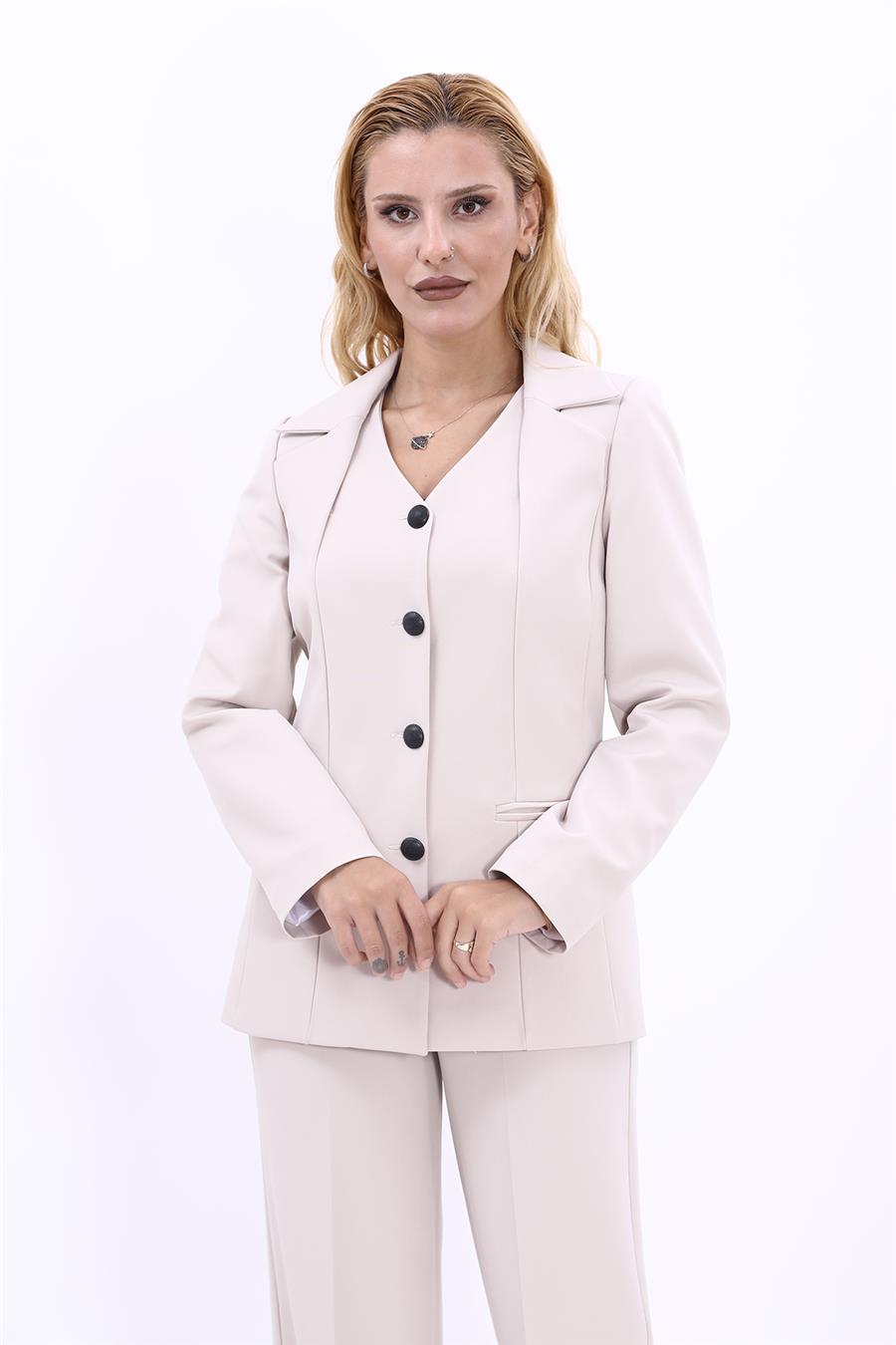Erkek Yaka Yelek Ceket-Bej