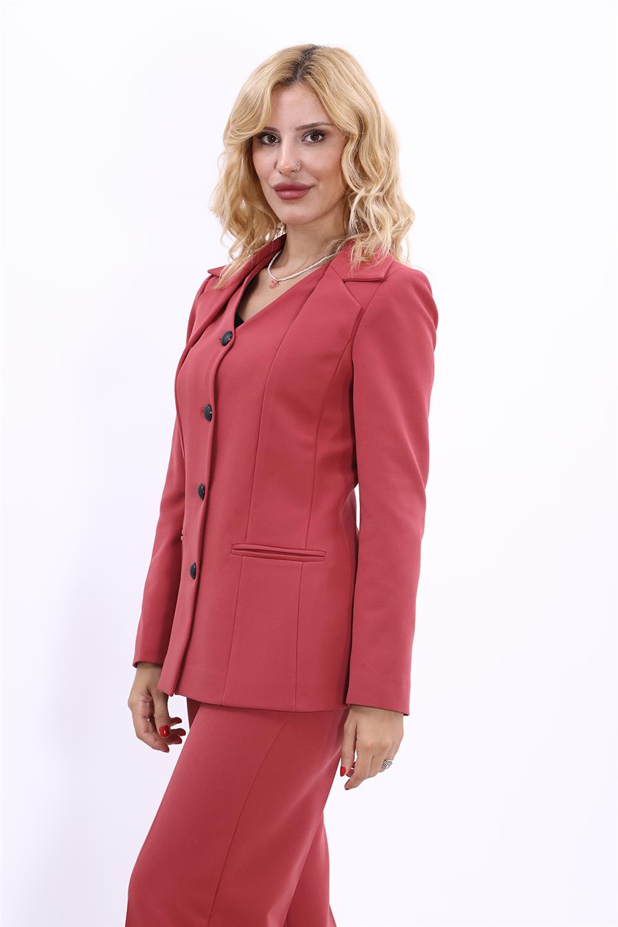 Erkek Yaka Yelek Ceket-Kiremit