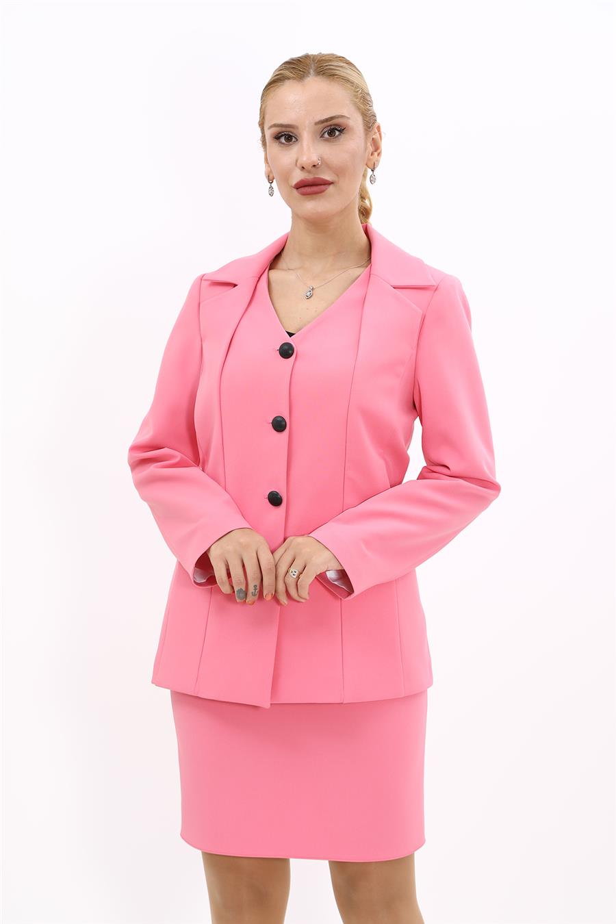 Erkek Yaka Yelek Ceket-Pembe - 1076100