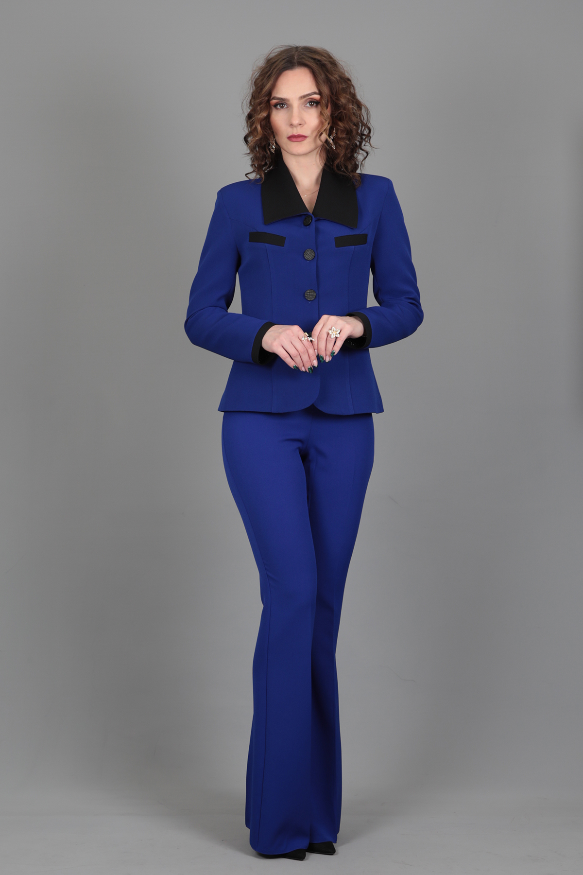 Garnili Ceket & İspanyol  Paça Pantolon Takım-Saks - 1056530