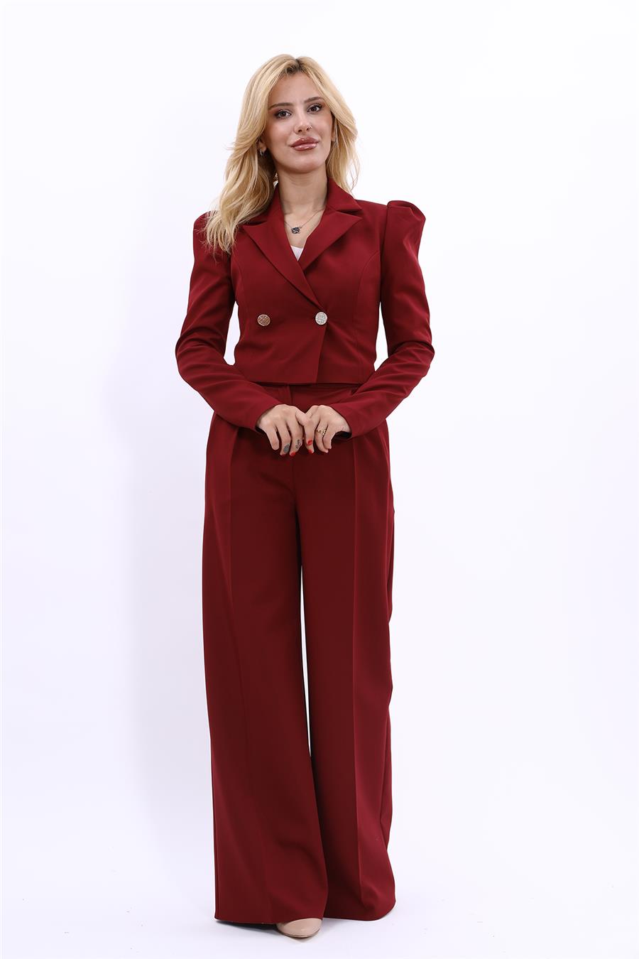 Gömlek Yaka Kısa Ceket & Erkek Yaka Drape Kollu Kısa Ceket-Bordo