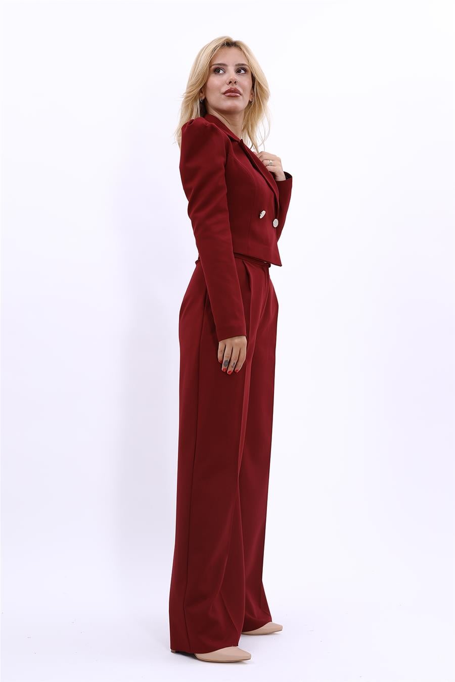 Gömlek Yaka Kısa Ceket & Erkek Yaka Drape Kollu Kısa Ceket-Bordo