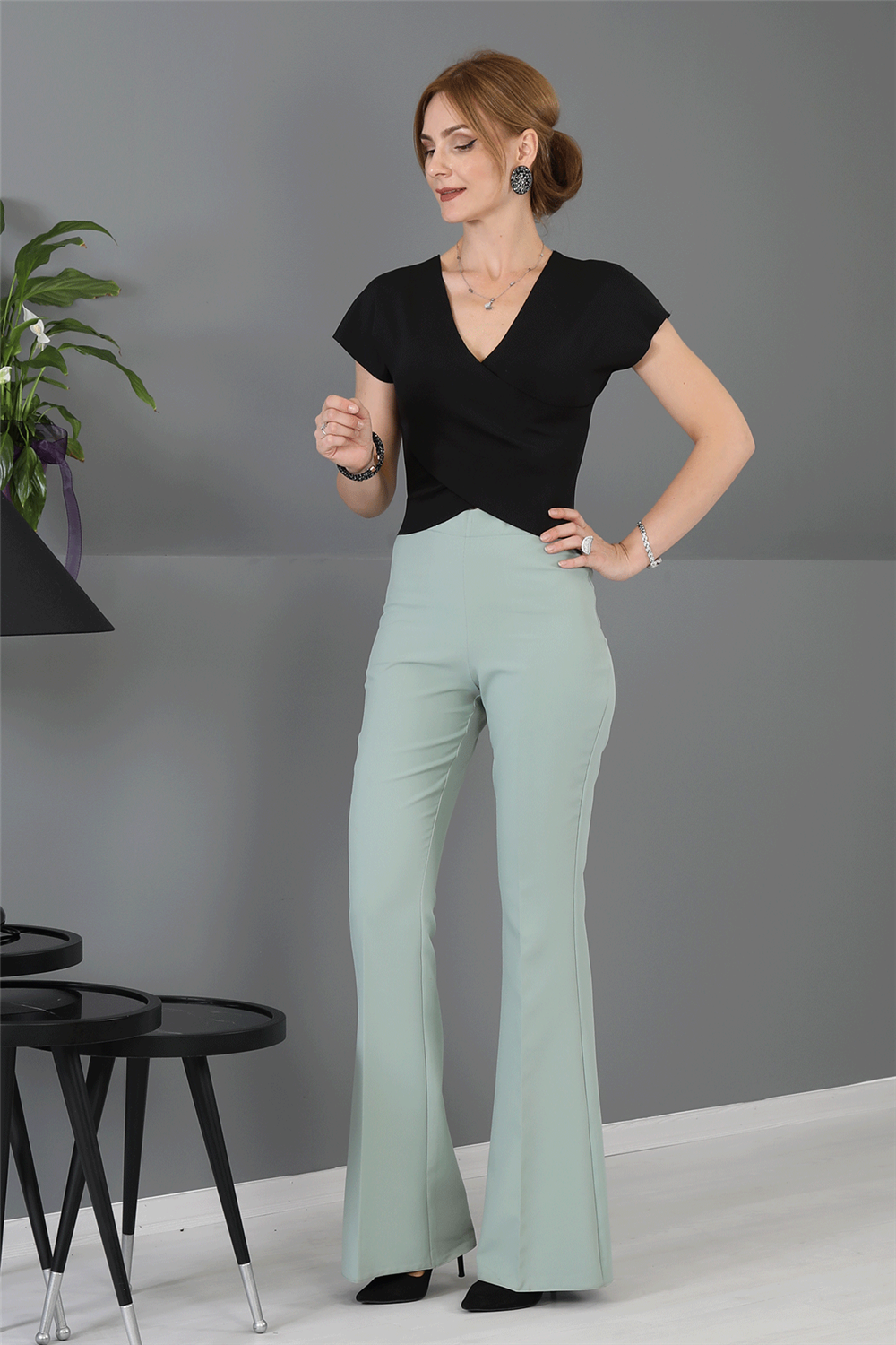 İspanyol Paça Pantolon-Çağla