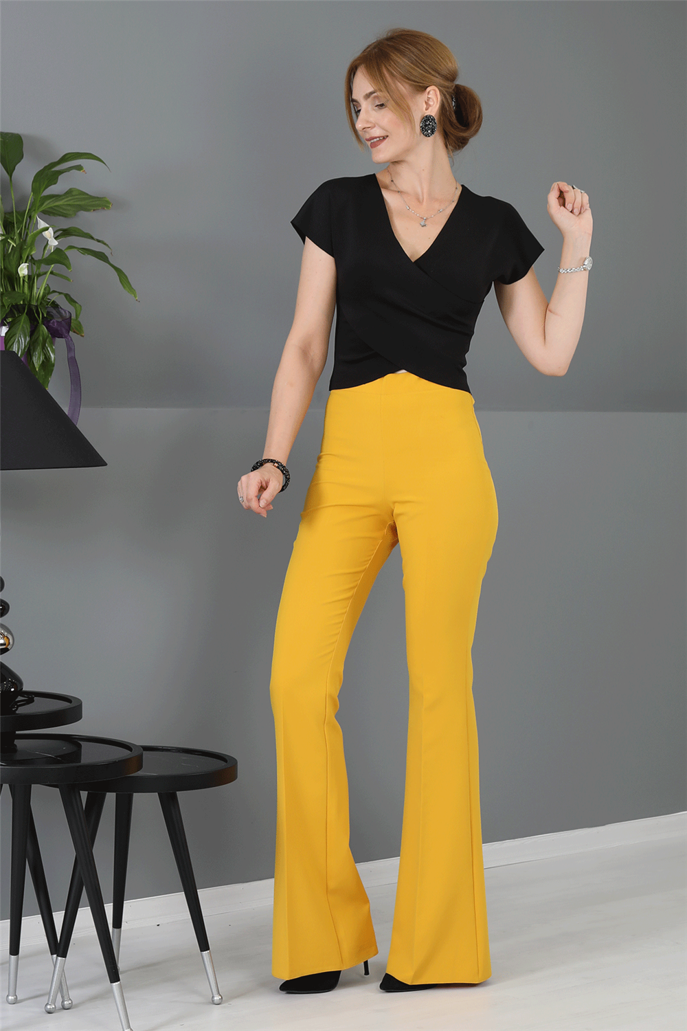 İspanyol Paça Pantolon-Hardal