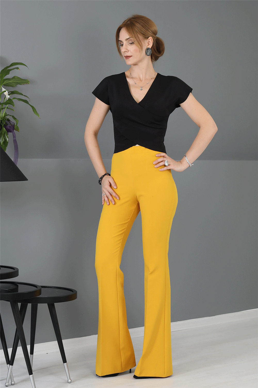 İspanyol Paça Pantolon-Hardal