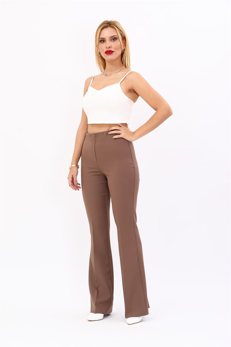 İspanyol Paça Pantolon-Kahve