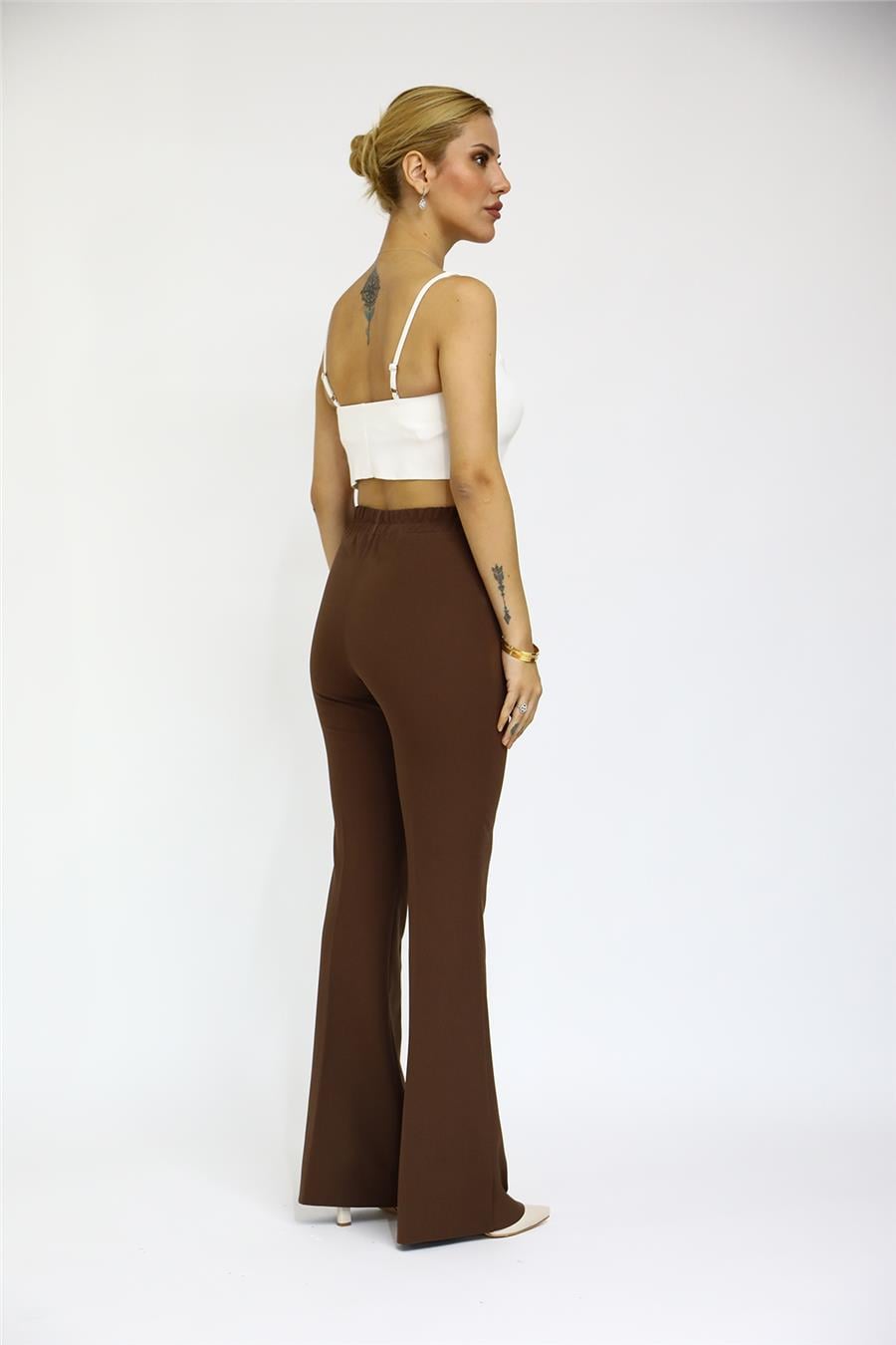 İspanyol Paça Pantolon-Kestane