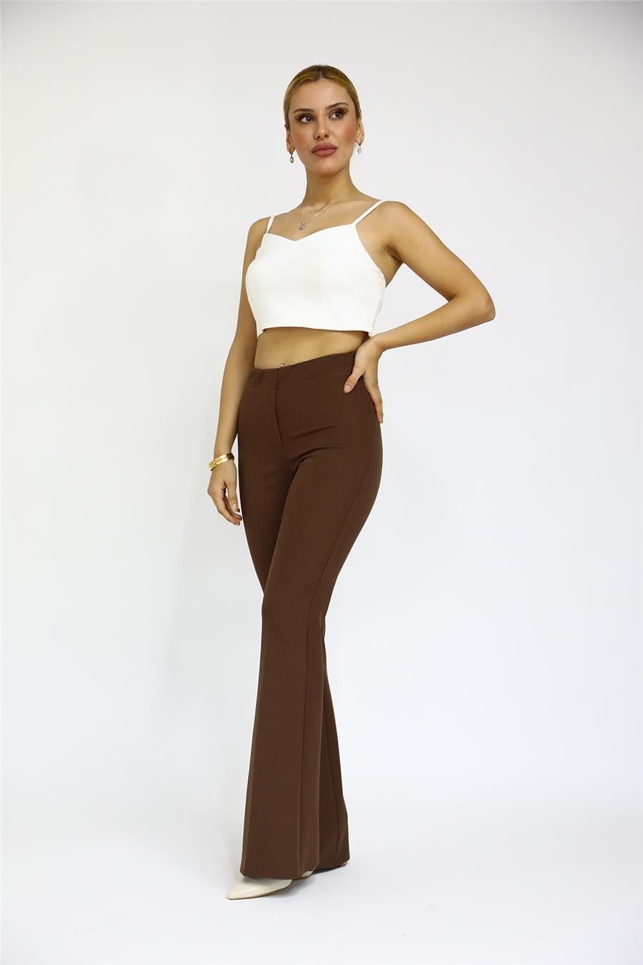 İspanyol Paça Pantolon-Kestane