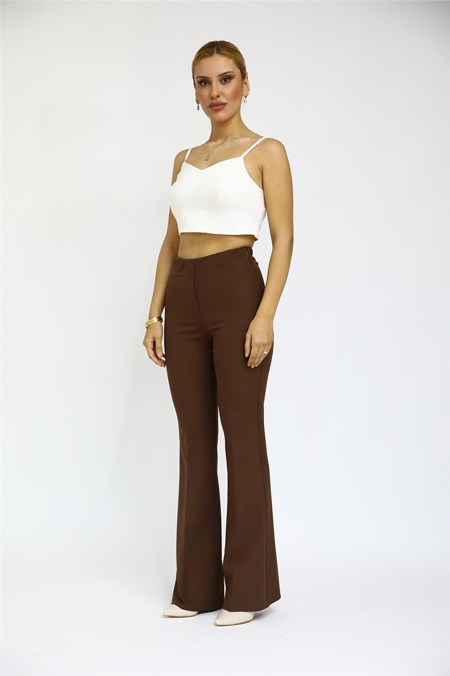 İspanyol Paça Pantolon-Kestane