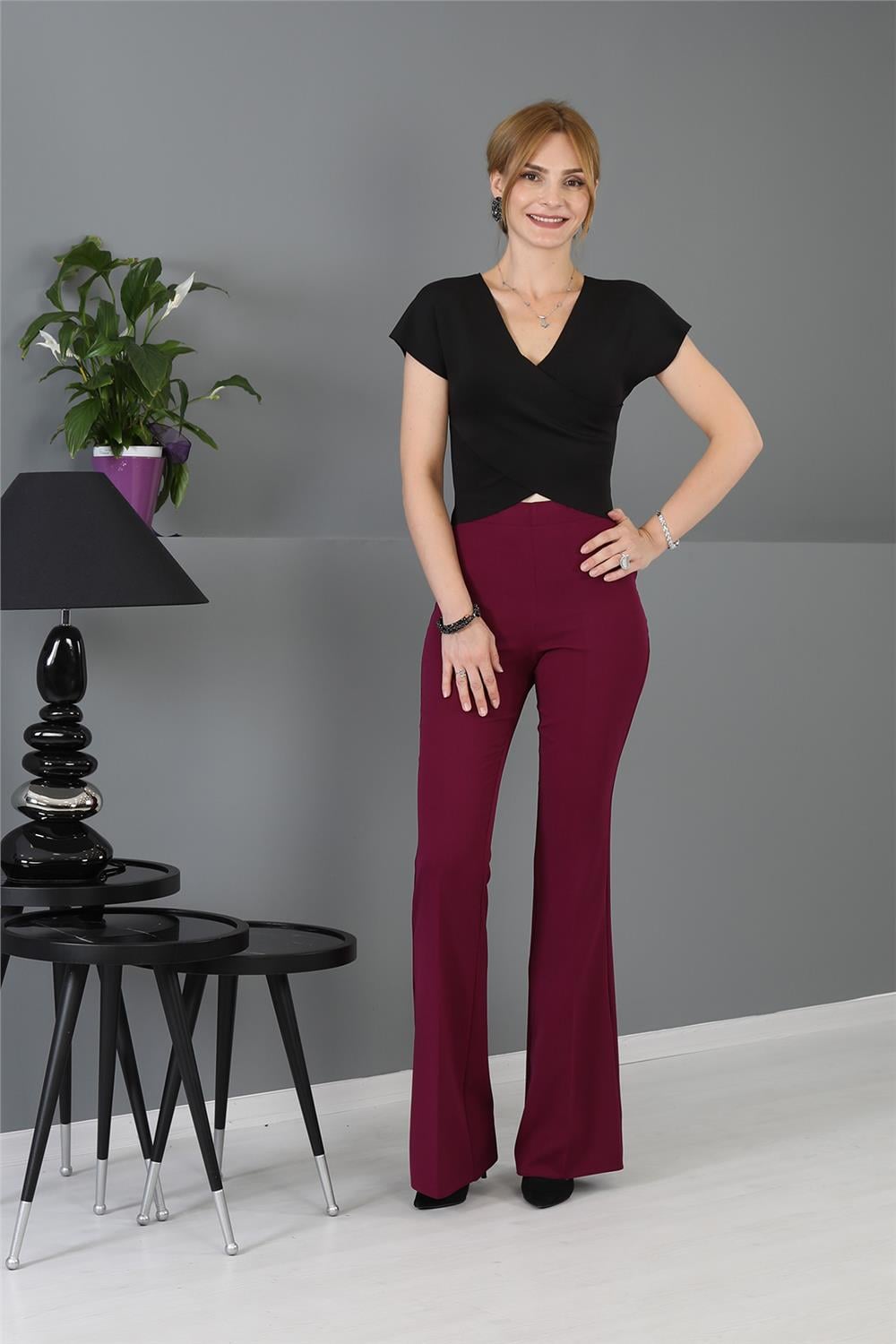 İspanyol Paça Pantolon-Mürdüm - 5003100