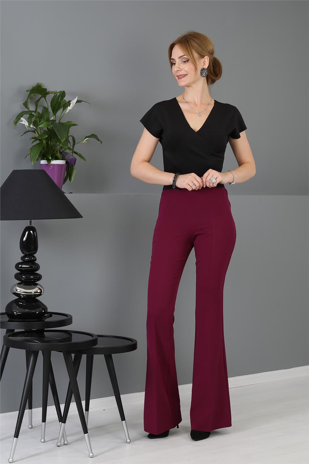 İspanyol Paça Pantolon-Mürdüm - 5003100