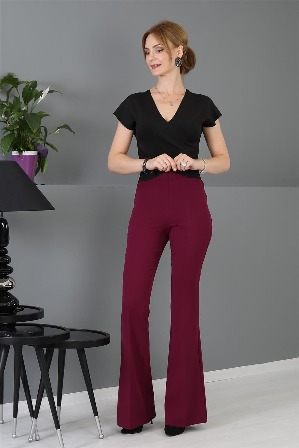 İspanyol Paça Pantolon-Mürdüm - 5003100