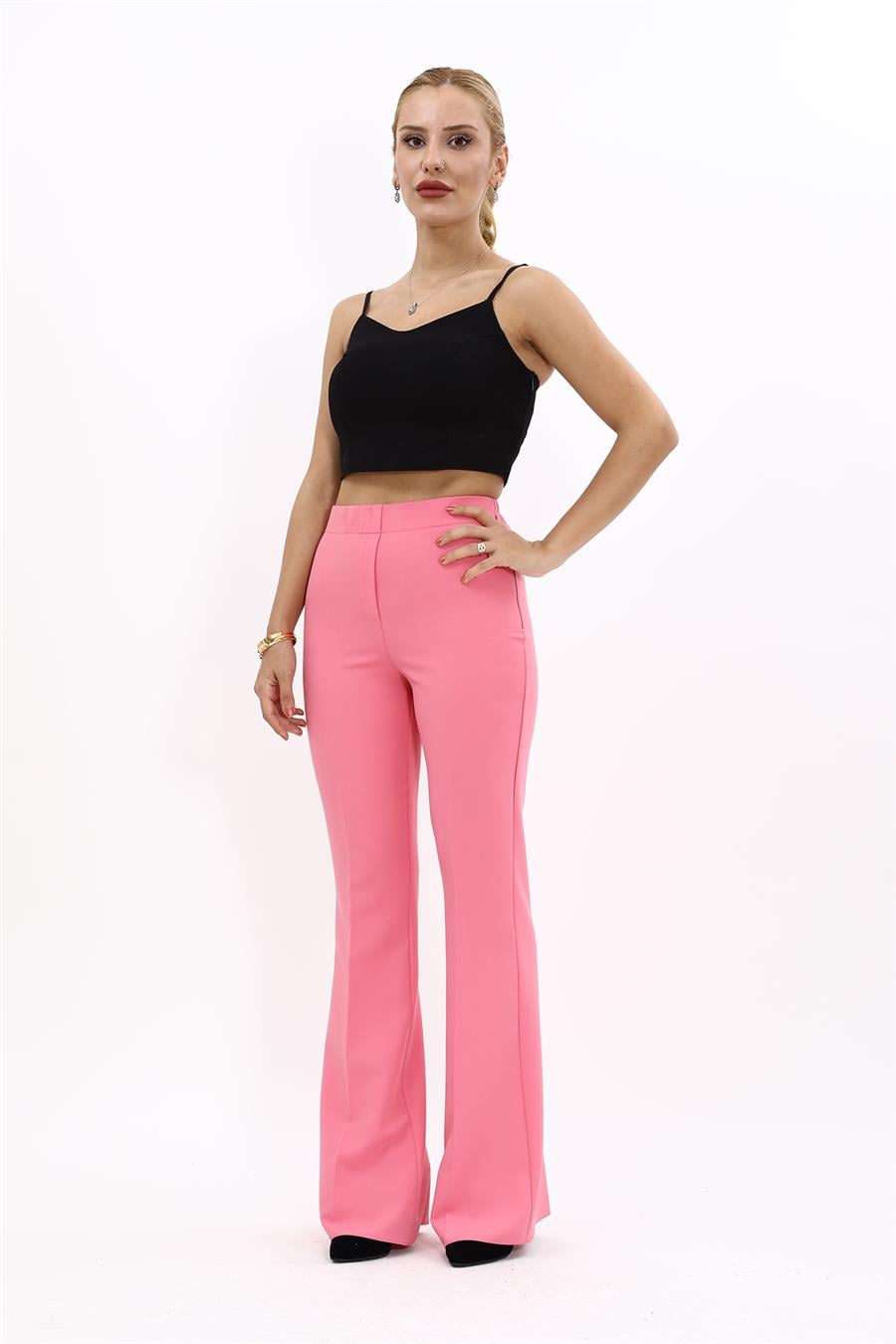 İspanyol Paça Pantolon-Pembe