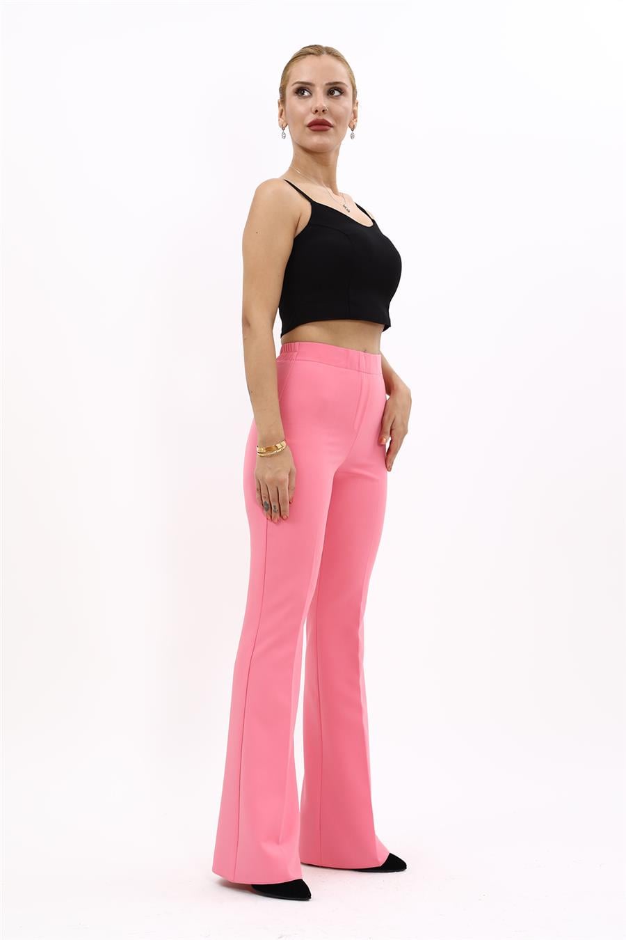 İspanyol Paça Pantolon-Pembe