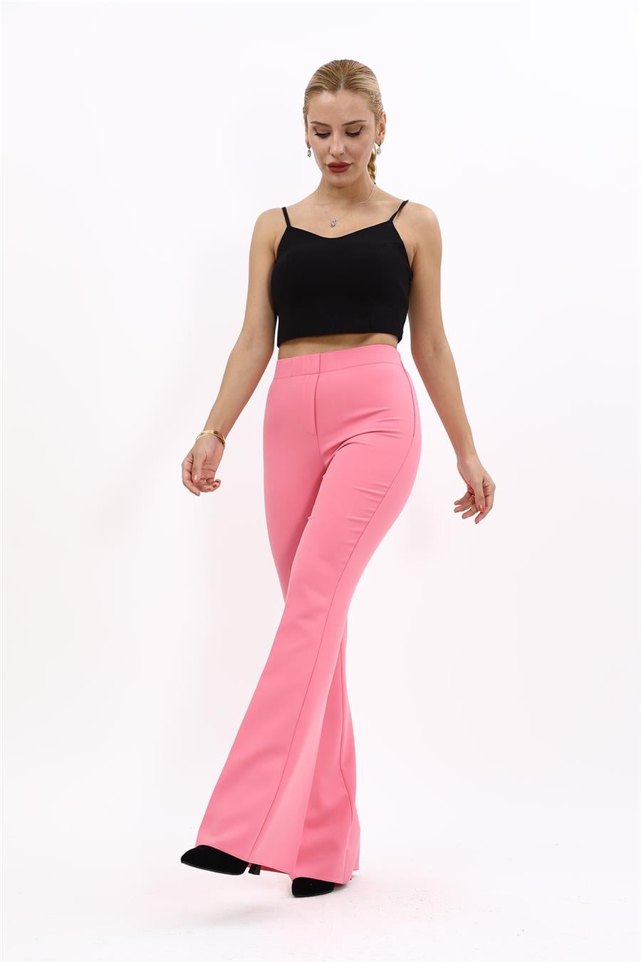 İspanyol Paça Pantolon-Pembe