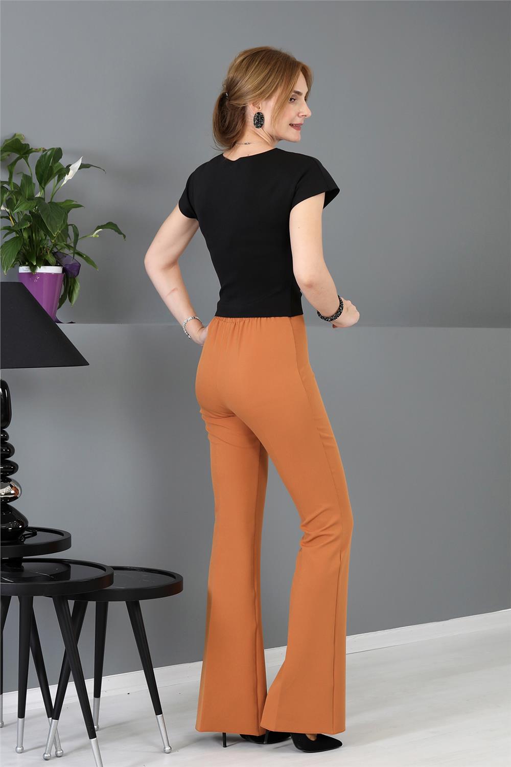 İspanyol Paça Pantolon-Taba