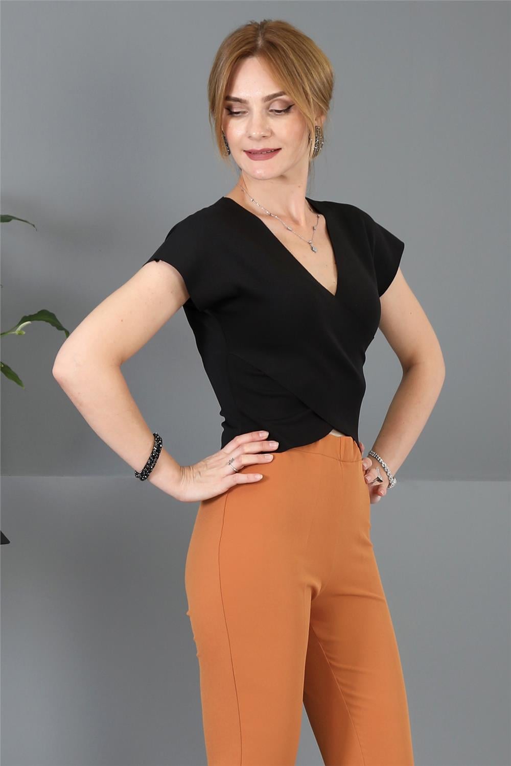 İspanyol Paça Pantolon-Taba