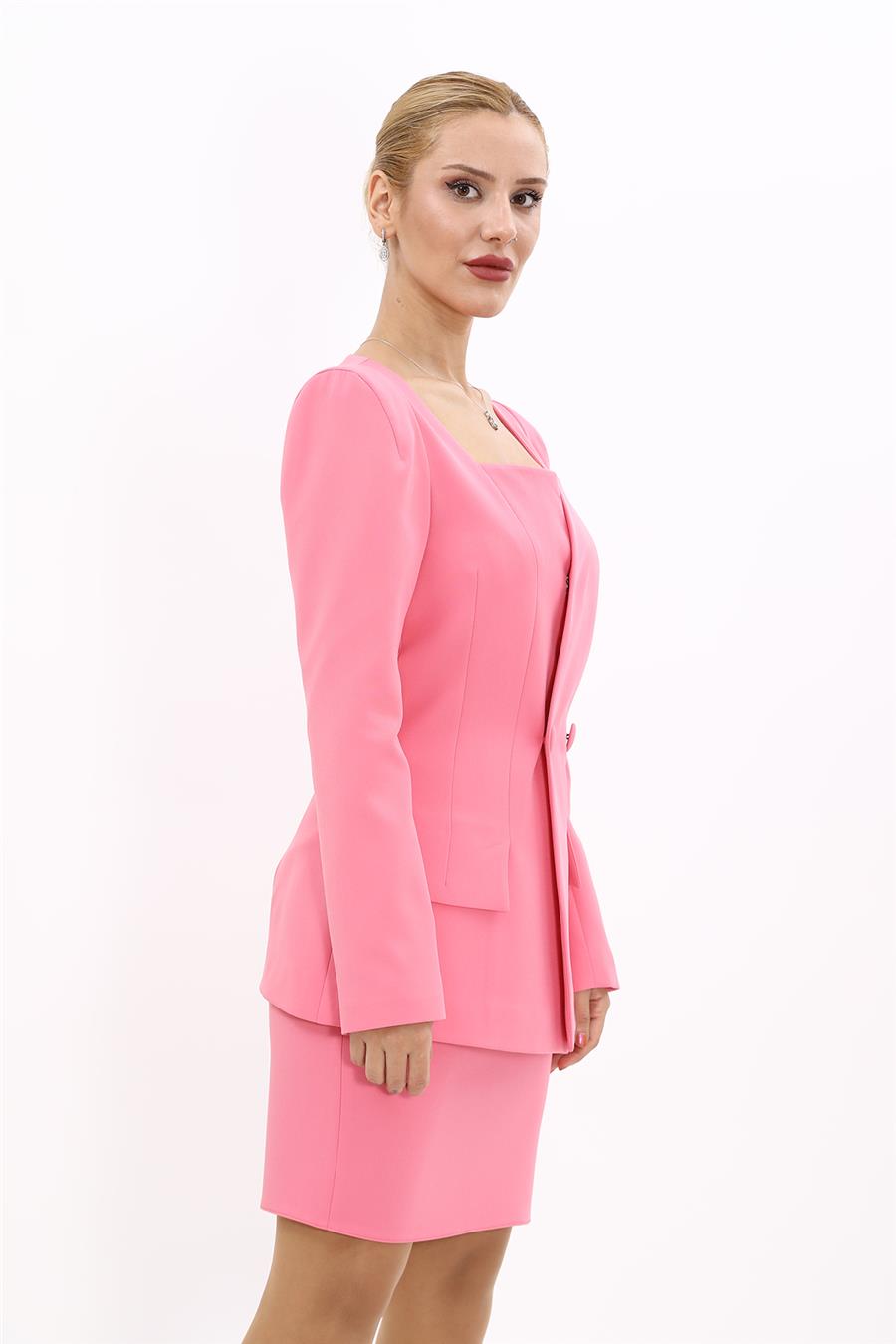 Kare Yaka Ceket-Pembe