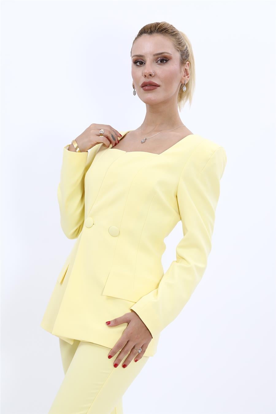 Kare Yaka Ceket-Sarı
