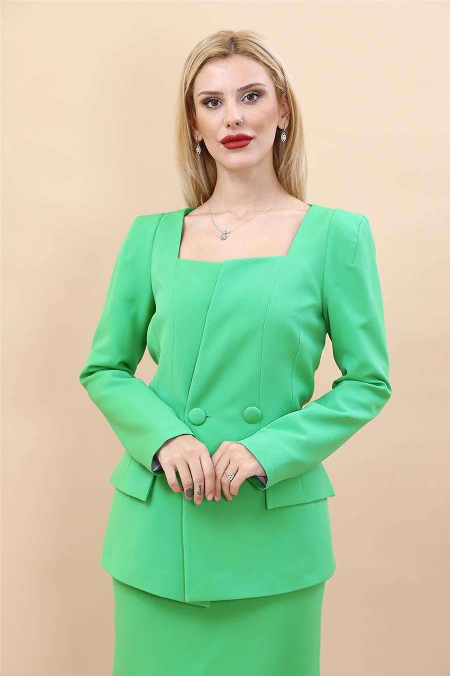 Kare Yaka Ceket-Yeşil