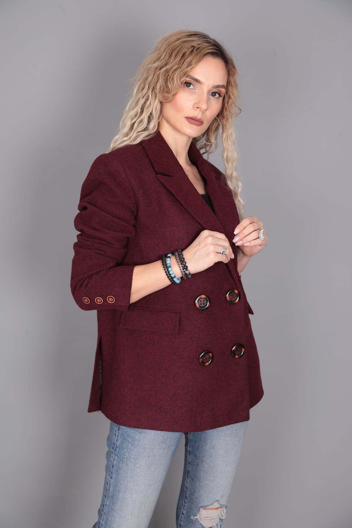 Kaşe Blazer Ceket-Bordo - 1067100