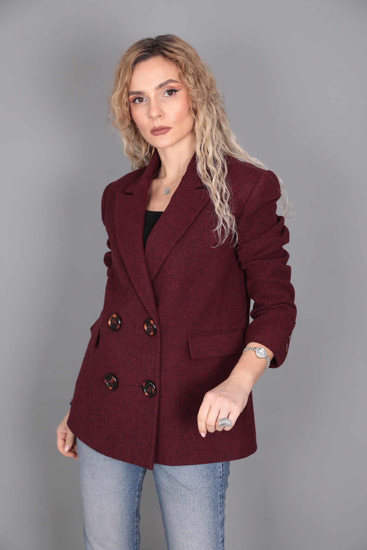 Kaşe Blazer Ceket-Bordo - 1067100