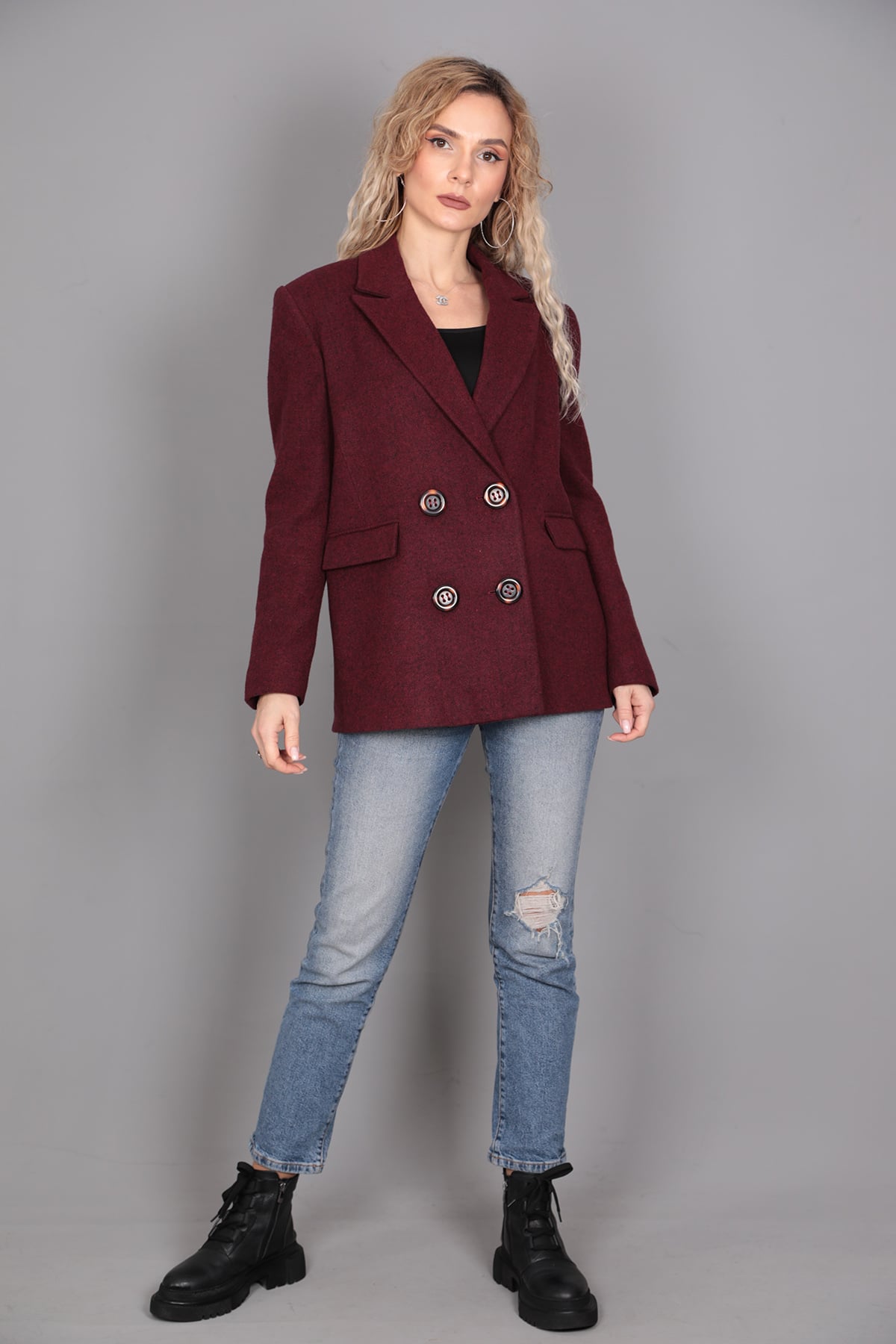 Kaşe Blazer Ceket-Bordo - 1067100
