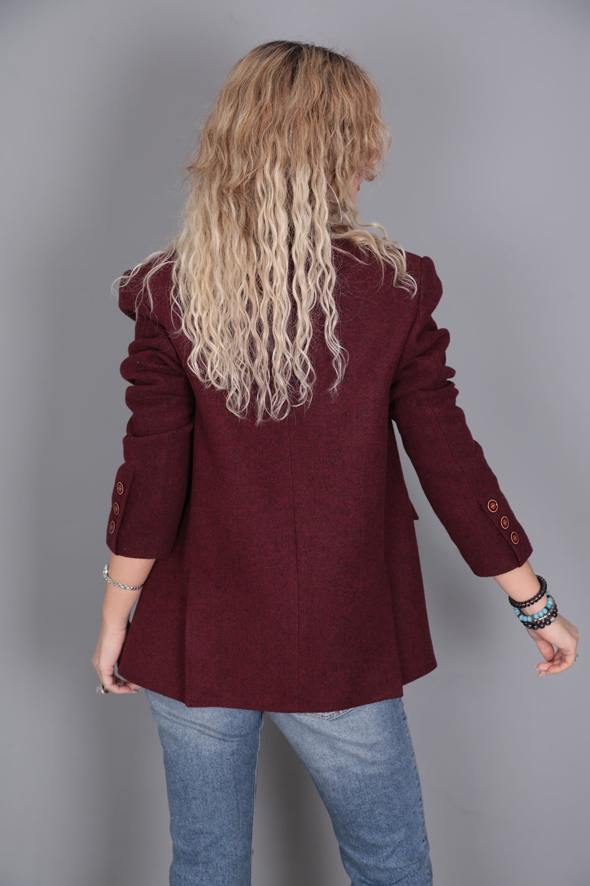 Kaşe Blazer Ceket-Bordo - 1067100