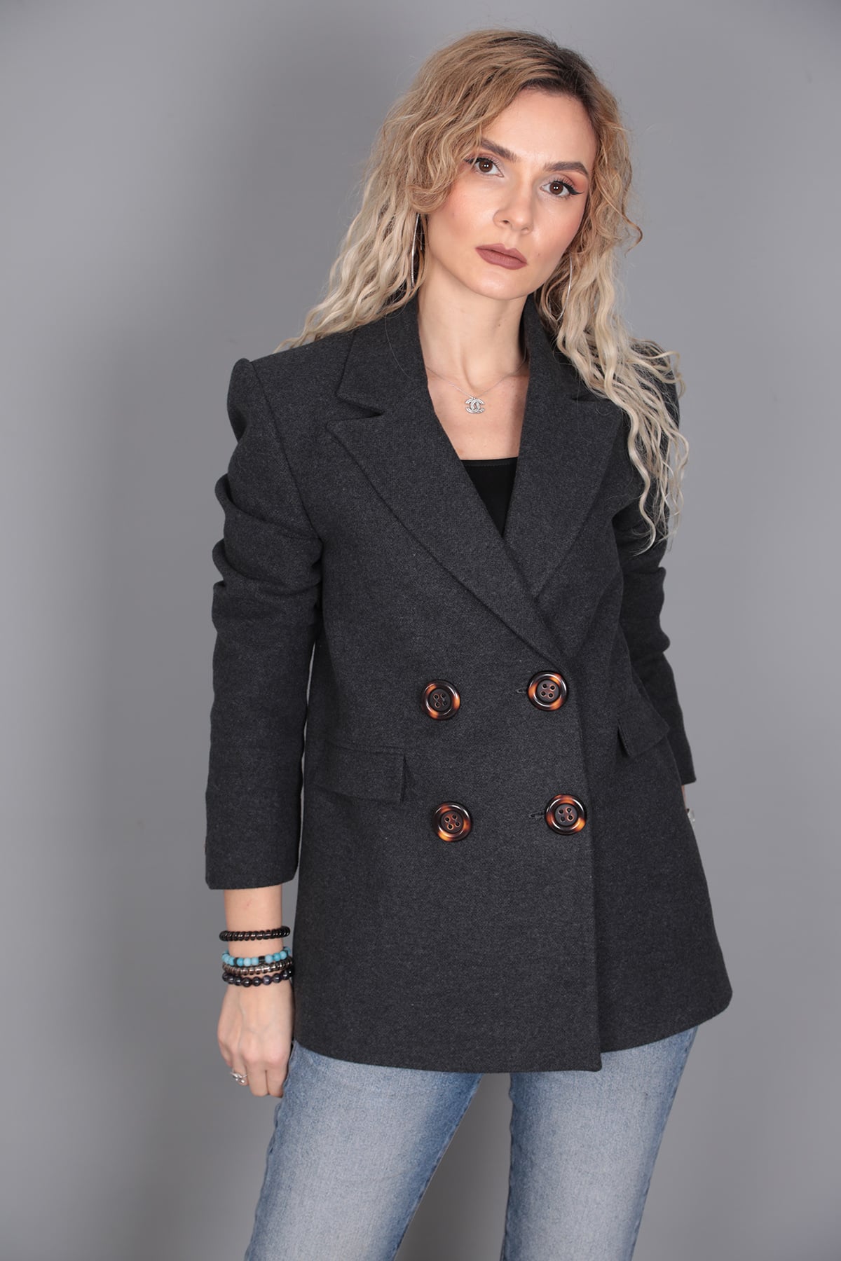 Kaşe Blazer Ceket-Füme - 1067100