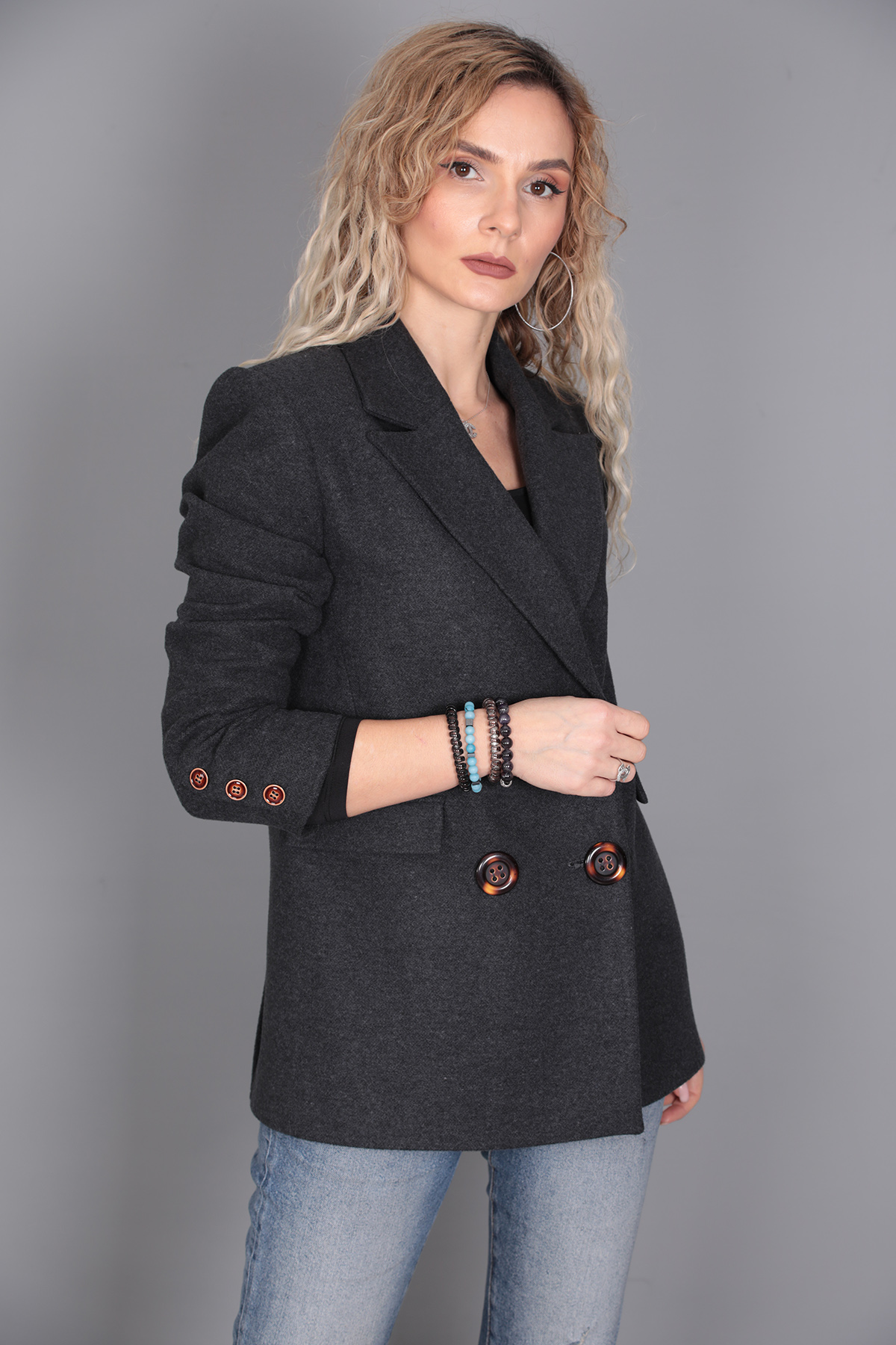 Kaşe Blazer Ceket-Füme - 1067100