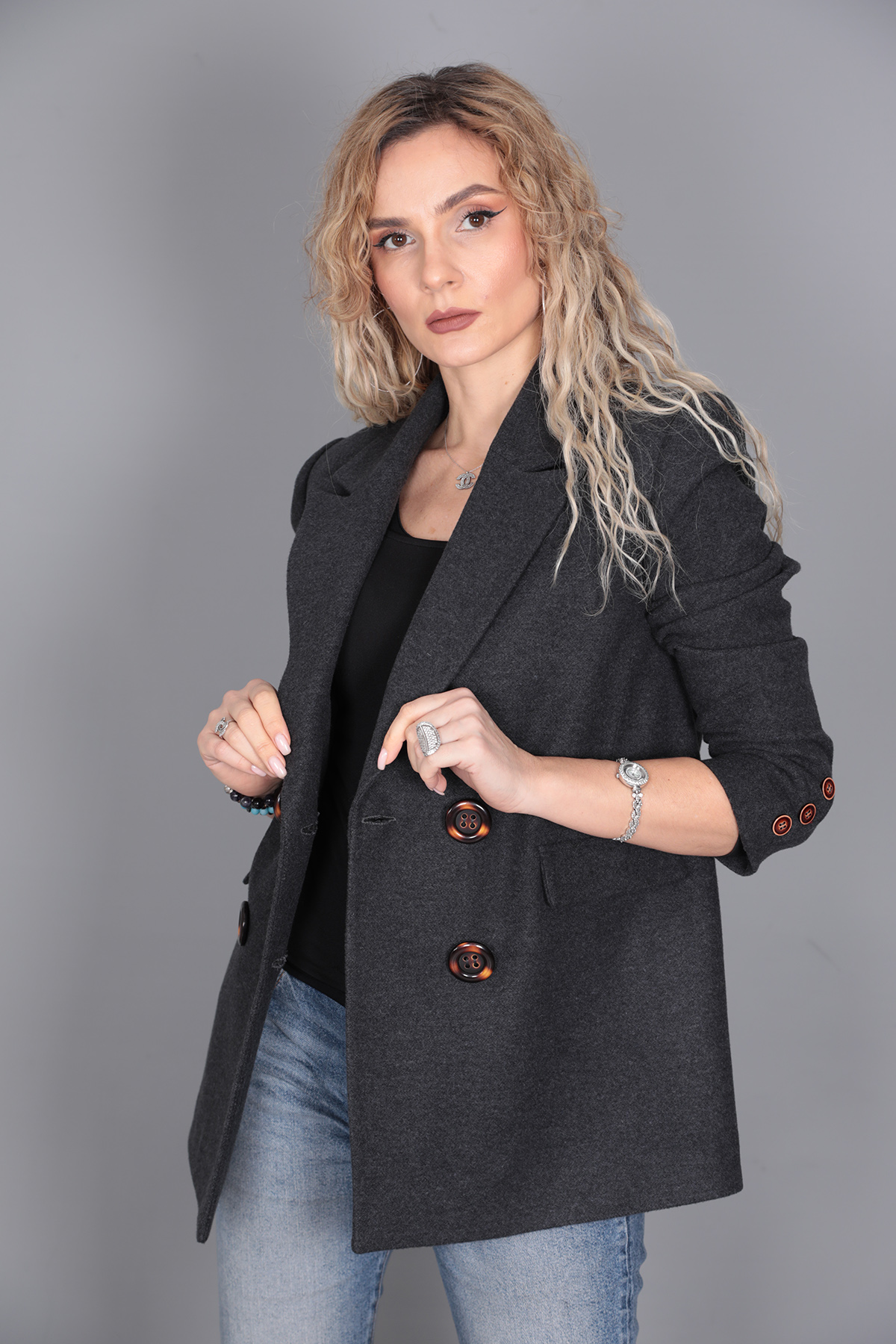 Kaşe Blazer Ceket-Füme - 1067100